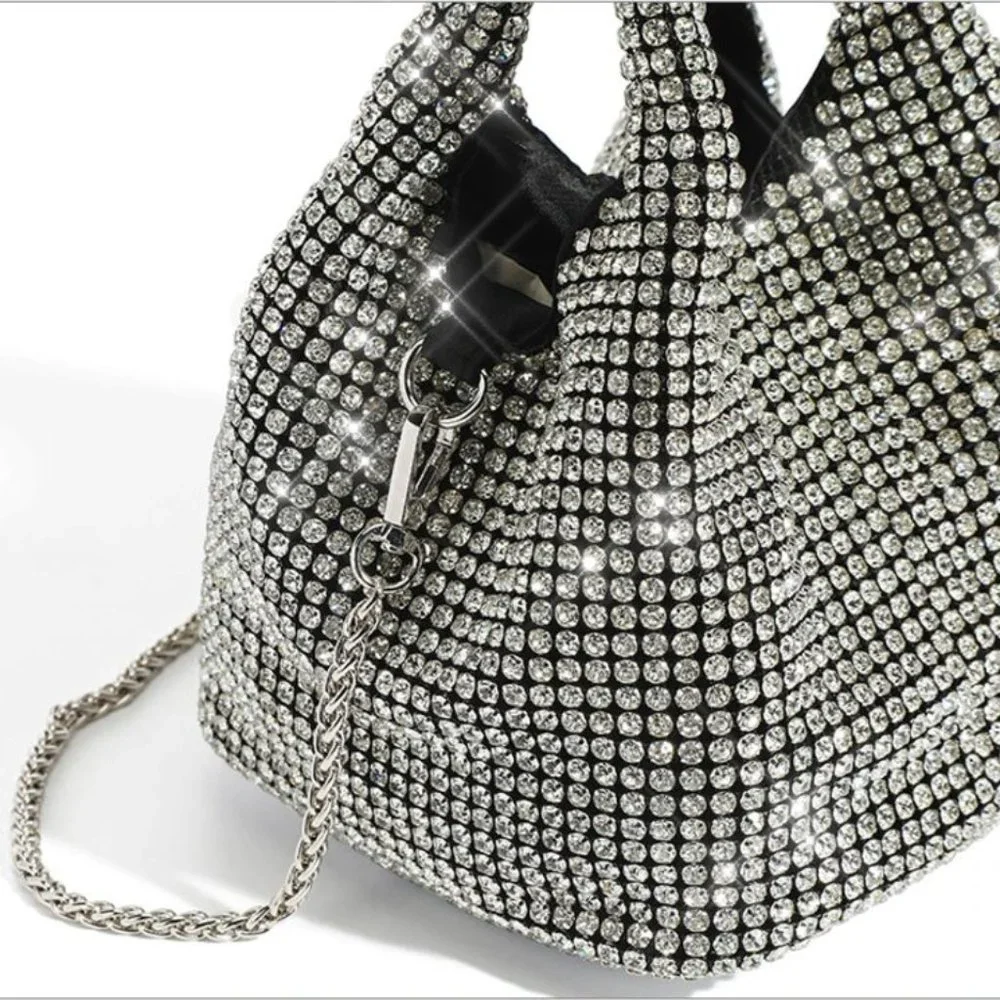 NWT Sparkling Bling SwarovskI Crystal Rhinestone Bucket Bag Shoulder Pur… - Picture 10 of 17